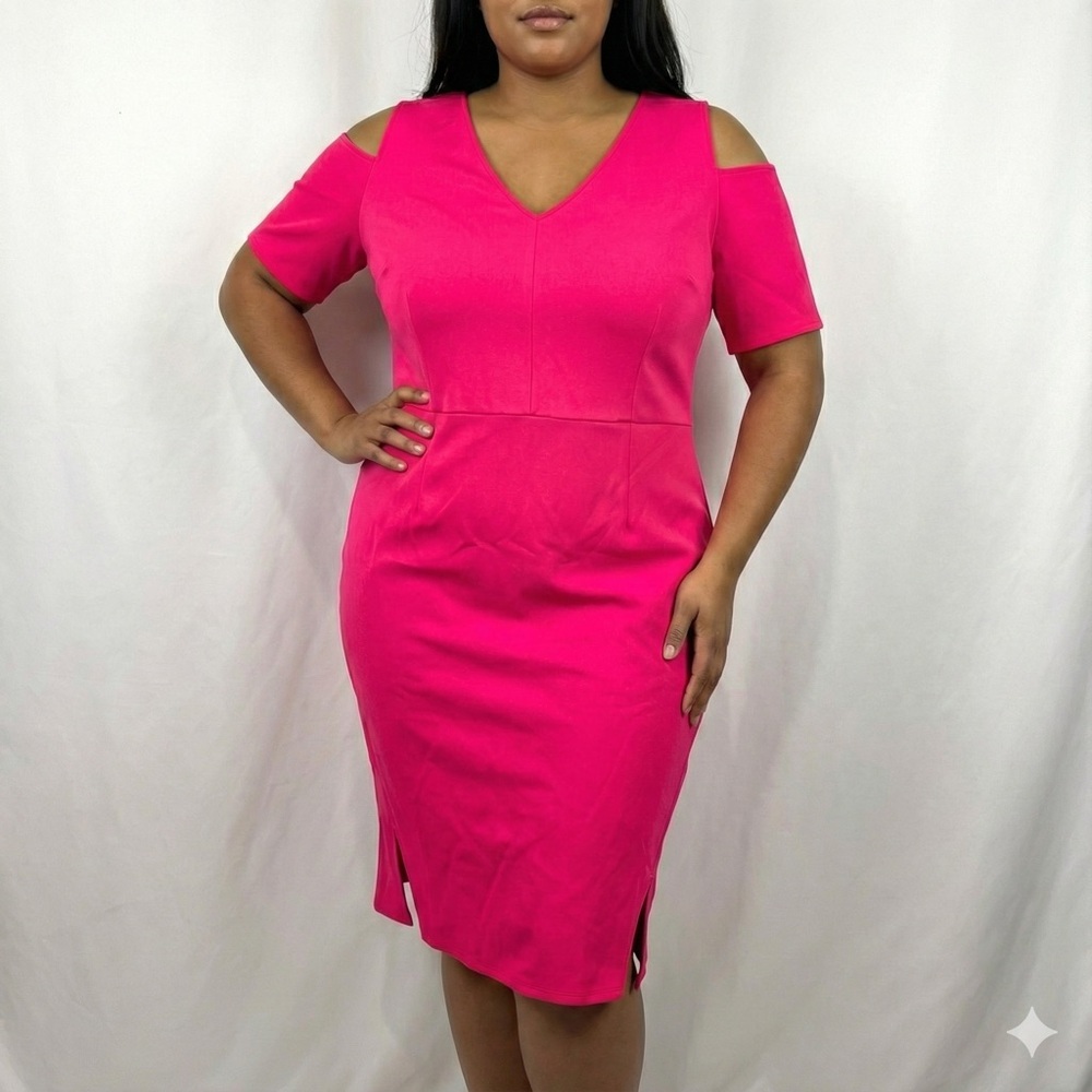 Lane Bryant Sz 26 hot pink cold shoulder sheath dress Romantic Valentines- NWT